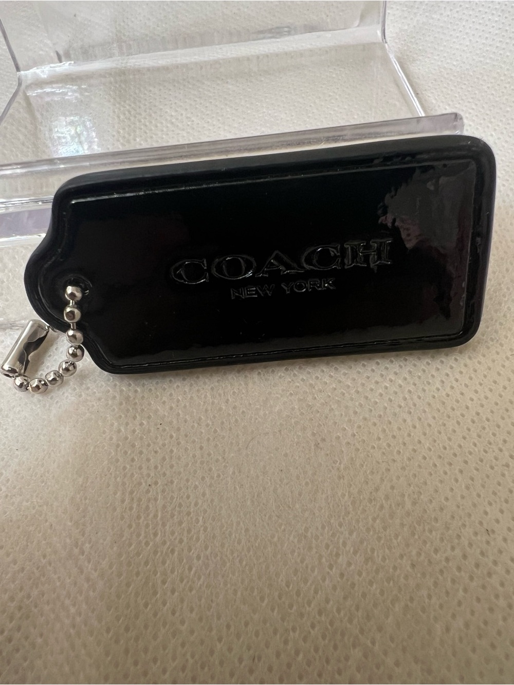 Coach Patent Leather BagTag w Silver Chain New